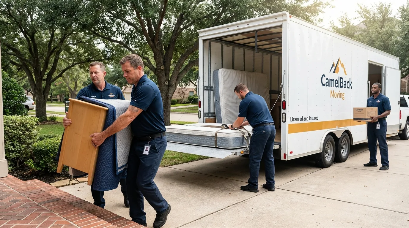 Crew loading residential truck for cross-state move from Randolph, ME