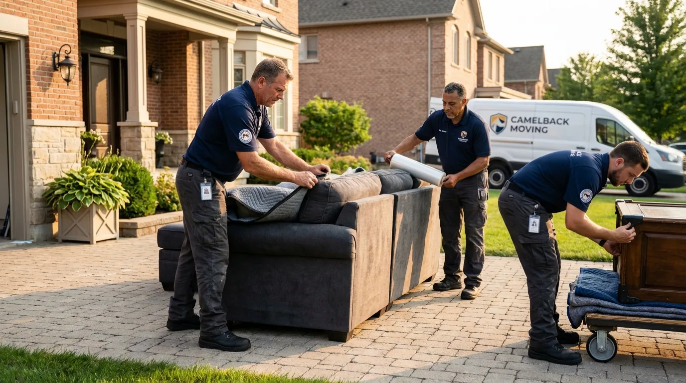 Large estate moving crew wrapping furniture in Randolph, ME